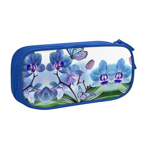 Blume Schmetterling gedruckt große Kapazität Doppelschicht Reißverschluss Stifttasche, Schreibwaren Aufbewahrungstasche, blau, Einheitsgröße, Schulrucksack von FAIRAH