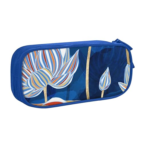 Botanical Floral Printed Large Capacity Double-Layer Zippered Pen Bag, Stationery Storage Bag, blau, Einheitsgröße, Schulrucksack von FAIRAH