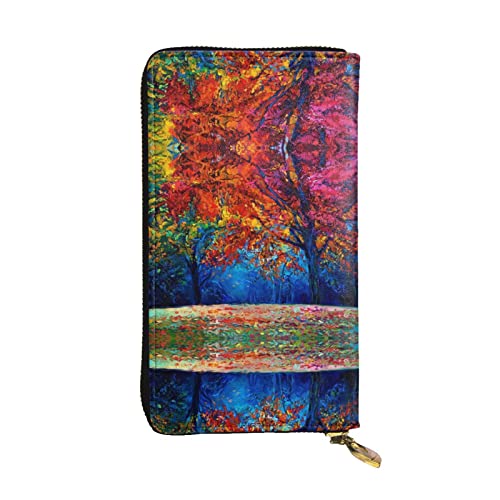 FAIRAH Abstract Colorful Trees Printed Leather Wallet, Zippered Credit Card Holder Unisex Version von FAIRAH