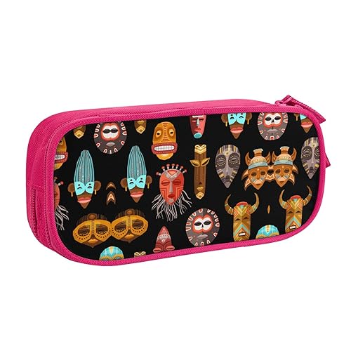 FAIRAH African Ritual Ethnic Tribal Masks Printed Large Capacity Double-Layer Zippered Pen Bag, Stationery Storage Bag, rose, Einheitsgröße, Schulrucksack von FAIRAH