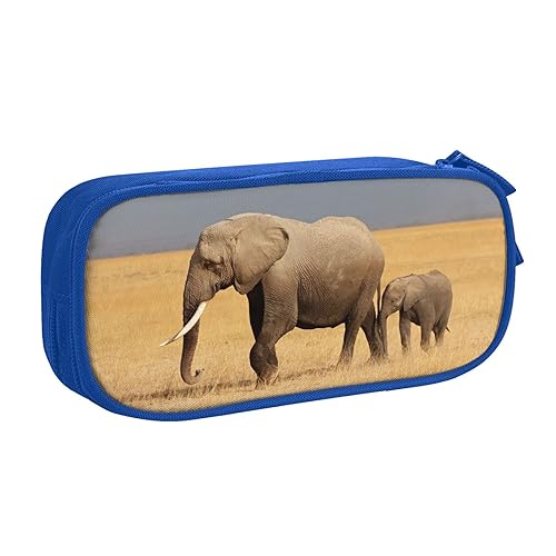FAIRAH Afrikanischer Elefant gedruckt große Kapazität Doppelschicht Reißverschluss Stifttasche, Schreibwaren Aufbewahrungstasche, blau, Einheitsgröße, Schulrucksack von FAIRAH