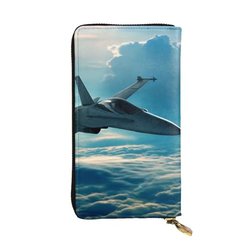 FAIRAH Aircraft Fighter Jets Printed Leather Wallet, Zippered Credit Card Holder Unisex Version von FAIRAH