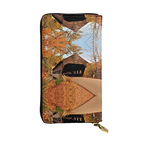 FAIRAH Albany Covered Bridge Printed Leather Wallet, Zippered Credit Card Holder Unisex Version von FAIRAH