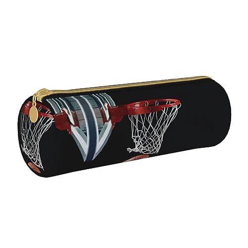 FAIRAH Art Guitar Pattern Printed Leather Cylinder Pencil Storage Bag, Suitable for Daily Use, Basketball, Einheitsgröße, Münzbeutel von FAIRAH