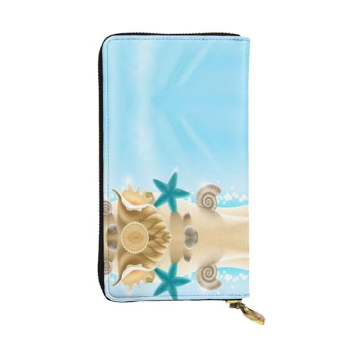 FAIRAH Beach Starfish Printed Leather Wallet, Zippered Credit Card Holder Unisex Version von FAIRAH