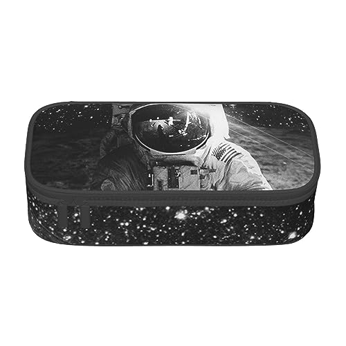 FAIRAH Beach Surf Printed Portable Large Capacity Compartment Stationery Pen Bag, Suitable for School Or Office Stationery, Lunar Astronaut, Einheitsgröße, Make-up-Tasche von FAIRAH