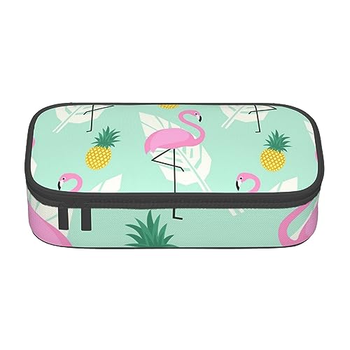 FAIRAH Beach Surf Printed Portable Large Capacity Compartment Stationery Pen Bag, Suitable for School Or Office Stationery, Pinke Flamingo Ananas, Einheitsgröße, Make-up-Tasche von FAIRAH