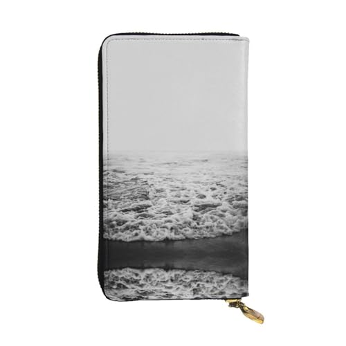 FAIRAH Black White Ocean Printed Leather Wallet, Zippered Credit Card Holder Unisex Version von FAIRAH