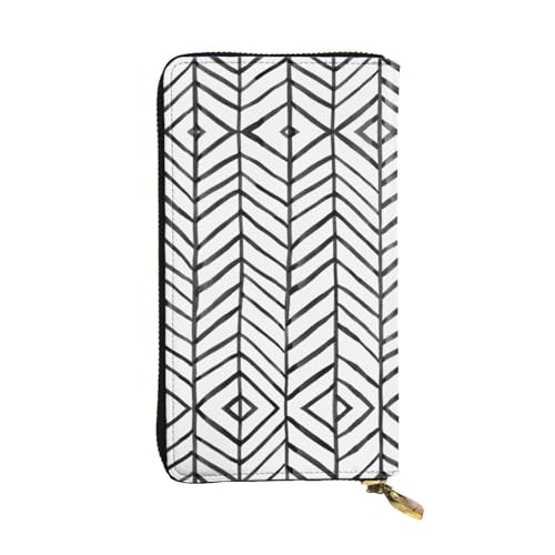 FAIRAH Black and White Boho Printed Leather Wallet, Zippered Credit Card Holder Unisex Version von FAIRAH