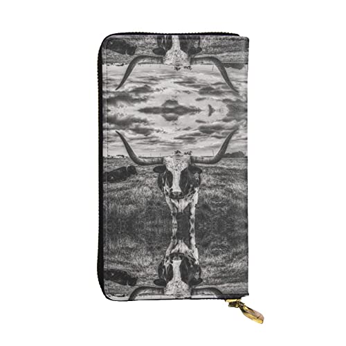 FAIRAH Black and White Cow Printed Leather Wallet, Zippered Credit Card Holder Unisex Version von FAIRAH