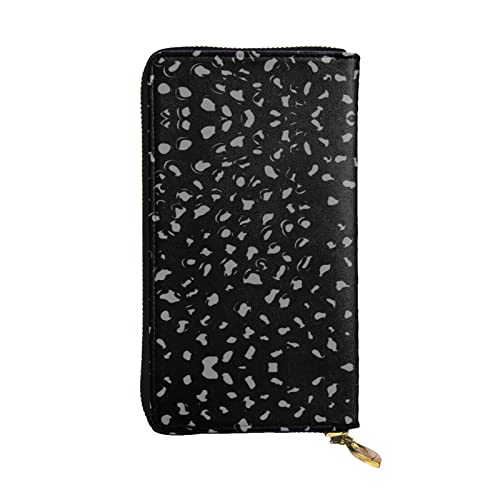 FAIRAH Black and White Leopard Printed Leather Wallet, Zippered Credit Card Holder Unisex Version von FAIRAH