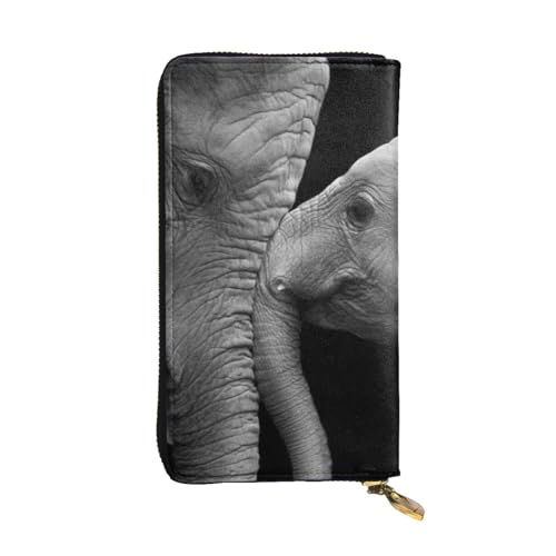 FAIRAH Black and White Two Elephants Printed Leather Wallet, Zippered Credit Card Holder Unisex Version von FAIRAH