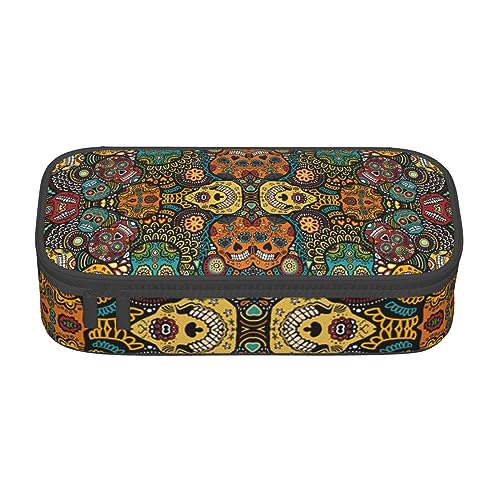 FAIRAH Blaue Libelle gedruckt tragbare große Kapazität Fach Schreibwaren Stift Tasche, geeignet für Schule oder Büro Schreibwaren, Bunte Sugar Skulls, Einheitsgröße, Make-up-Tasche von FAIRAH