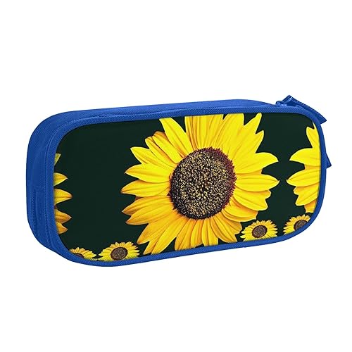 FAIRAH Blühende Sonnenblume gedruckt große Kapazität Doppelschicht Reißverschluss Stifttasche, Schreibwaren Aufbewahrungstasche, blau, Einheitsgröße, Schulrucksack von FAIRAH