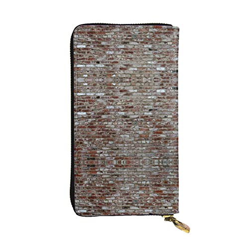 FAIRAH Brick Red Stone Printed Leather Wallet, Zippered Credit Card Holder Unisex Version von FAIRAH