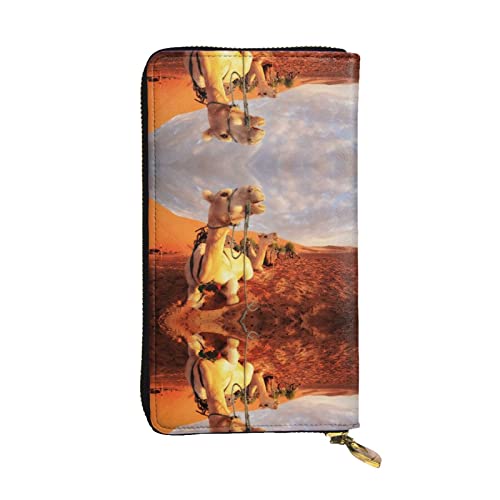 FAIRAH Camels Rest Desert Printed Leather Wallet, Zippered Credit Card Holder Unisex Version von FAIRAH