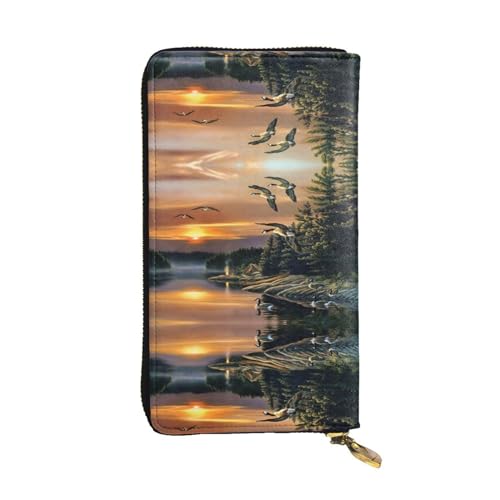 FAIRAH Camping Lake Printed Leather Wallet, Zippered Credit Card Holder Unisex Version von FAIRAH