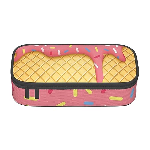 FAIRAH Canadian Smokey Mountain Cliff Printed Portable Large Capacity Compartment Stationery Pen Bag, Suitable for School Or Office Stationery, Eiscreme- und Waffelmuster, Einheitsgröße, von FAIRAH