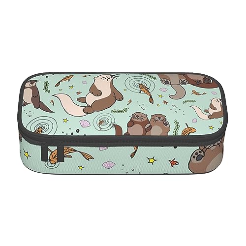 FAIRAH Canadian Smokey Mountain Cliff Printed Portable Large Capacity Compartment Stationery Pen Bag, Suitable for School Or Office Stationery, Otter, Einheitsgröße, Make-up-Tasche von FAIRAH