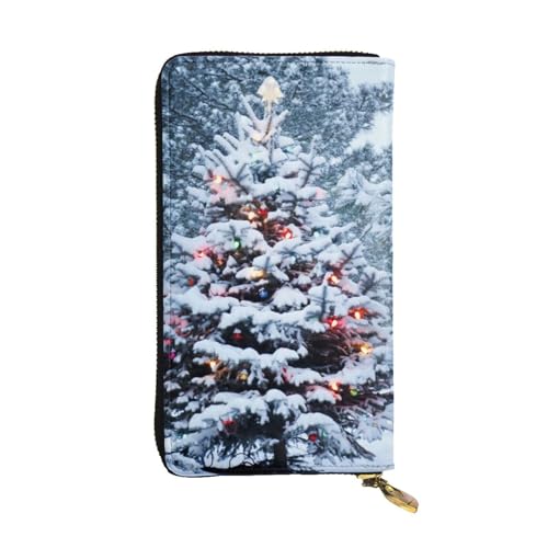 FAIRAH Christmas Tree Printed Leather Wallet, Zippered Credit Card Holder Unisex Version von FAIRAH