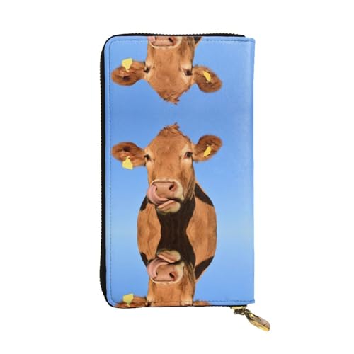 FAIRAH Cute Cow Printed Leather Wallet, Zippered Credit Card Holder Unisex Version von FAIRAH