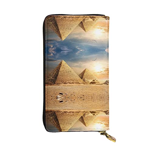 FAIRAH Egyptian Pyramid In Desert Printed Leather Wallet, Zippered Credit Card Holder Unisex Version von FAIRAH