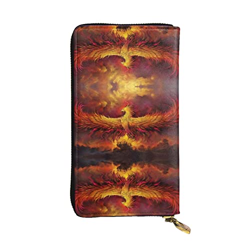 FAIRAH Fantasy Phoenix Printed Leather Wallet, Zippered Credit Card Holder Unisex Version von FAIRAH