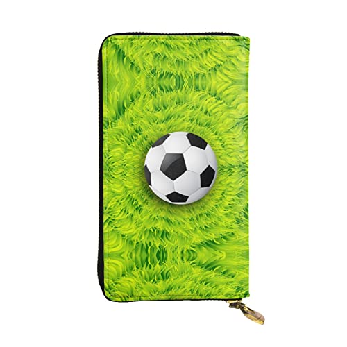 FAIRAH Football On Grass Printed Leather Wallet, Zippered Credit Card Holder Unisex Version von FAIRAH