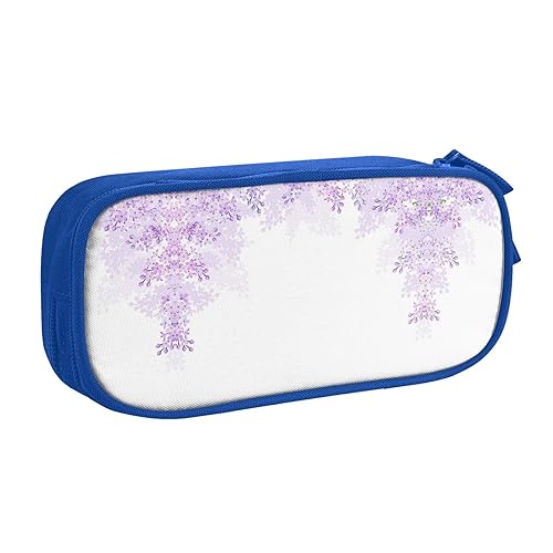 FAIRAH Framing Lilac Flowers in Blossom Printed Large Capacity Double-Layer Zippered Pen Bag, Stationery Storage Bag, blau, Einheitsgröße, Schulrucksack von FAIRAH