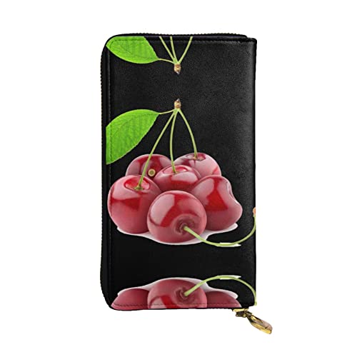 FAIRAH Fresh Cherry Printed Leather Wallet, Zippered Credit Card Holder Unisex Version von FAIRAH