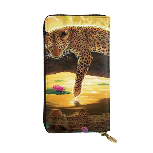 FAIRAH Funny Leopard Printed Leather Wallet, Zippered Credit Card Holder Unisex Version von FAIRAH