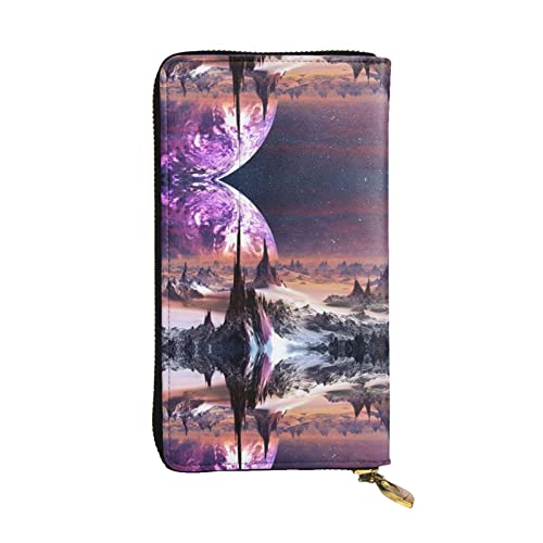 FAIRAH Galaxy Stars Hills Printed Leather Wallet, Zippered Credit Card Holder Unisex Version von FAIRAH