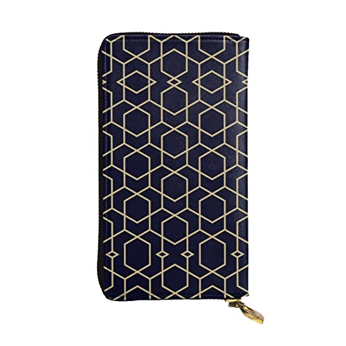 FAIRAH Geometric Lines Printed Leather Wallet, Zippered Credit Card Holder Unisex Version von FAIRAH