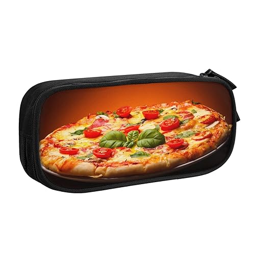 FAIRAH Große Pizza gedruckt große Kapazität Doppelschicht Reißverschluss Stifttasche, Schreibwaren Aufbewahrungstasche, Schwarz , Einheitsgröße, Schulrucksack von FAIRAH