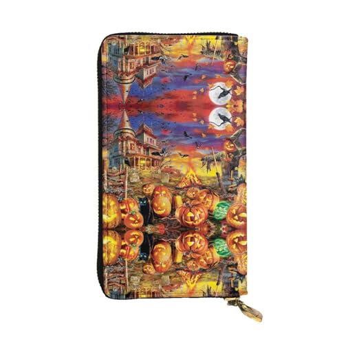 FAIRAH Halloween Skull Printed Leather Wallet, Zippered Credit Card Holder Unisex Version von FAIRAH