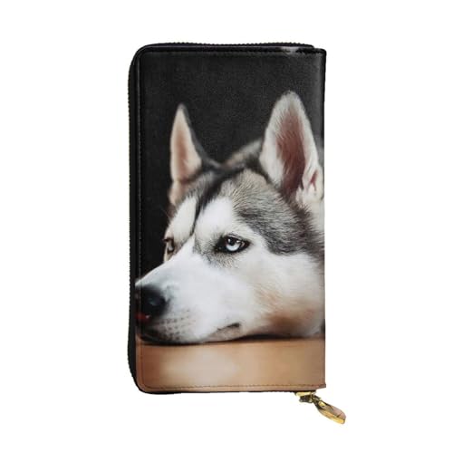 FAIRAH Husky Dog Printed Leather Wallet, Zippered Credit Card Holder Unisex Version von FAIRAH