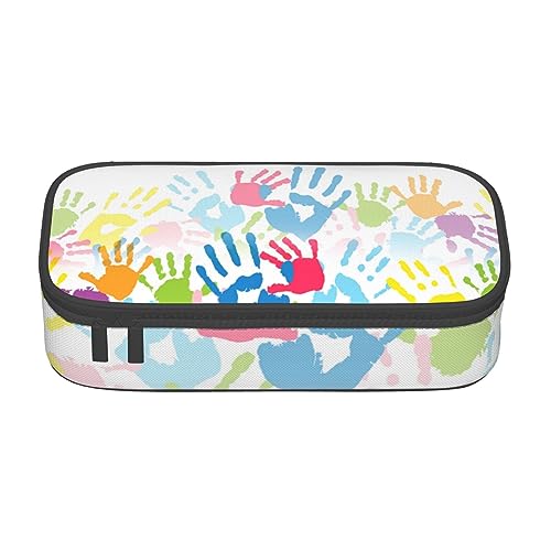 FAIRAH Kinder Hand Druck gedruckt tragbare große Kapazität Fach Schreibwaren Stift Tasche, geeignet für Schule oder Büro Schreibwaren, Handabdruck für Kinder., Einheitsgröße, Make-up-Tasche von FAIRAH