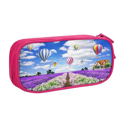 FAIRAH Lavendel Heißluftballon Gedruckt Große Kapazität Doppelschicht Reißverschluss Stift Tasche, Schreibwaren Aufbewahrungstasche, rose, Einheitsgröße, Schulrucksack von FAIRAH