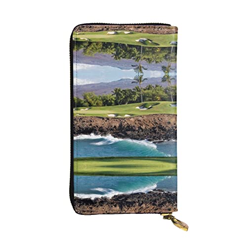 FAIRAH Ledergeldbörse mit tropischen Vögeln und Pflanzenblättern, Reißverschluss, Kreditkartenetui, Unisex-Version, Hawaii Beach Golfplatz, Einheitsgröße von FAIRAH