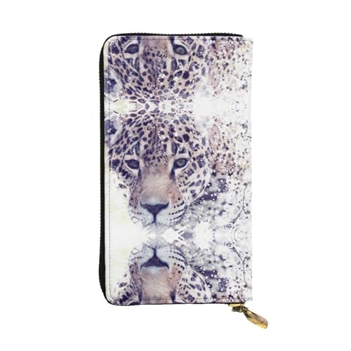 FAIRAH Leopard Painting Printed Leather Wallet, Zippered Credit Card Holder Unisex Version von FAIRAH