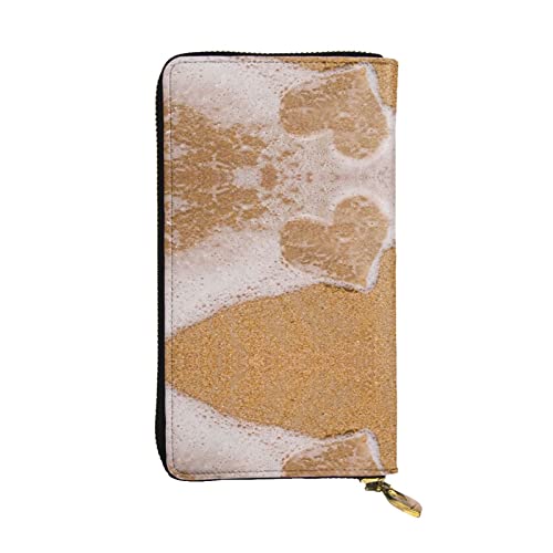 FAIRAH Love Heart Beach Printed Leather Wallet, Zippered Credit Card Holder Unisex Version von FAIRAH