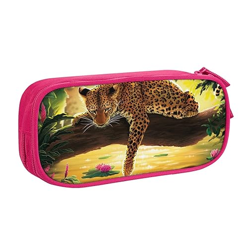 FAIRAH Lustige Leoparden-gedruckte große Kapazität Doppelschicht Reißverschluss Stifttasche, Schreibwaren Aufbewahrungstasche, rose, Einheitsgröße, Schulrucksack von FAIRAH