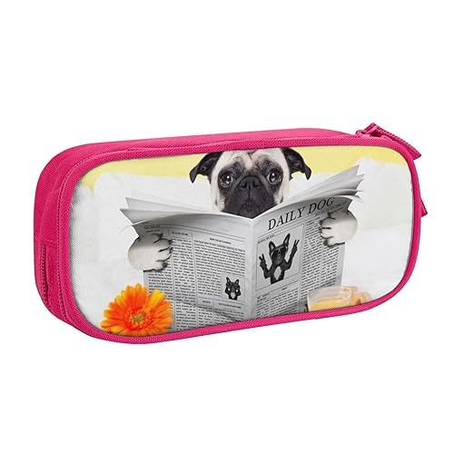 FAIRAH Mops Hund gedruckt große Kapazität Doppelschicht Reißverschluss Stifttasche, Schreibwaren Aufbewahrungstasche, rose, Einheitsgröße, Schulrucksack von FAIRAH