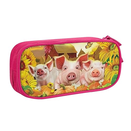 FAIRAH Niedliches Schwein gedruckt große Kapazität Doppelschicht Reißverschluss Stifttasche, Schreibwaren Aufbewahrungstasche, rose, Einheitsgröße, Schulrucksack von FAIRAH