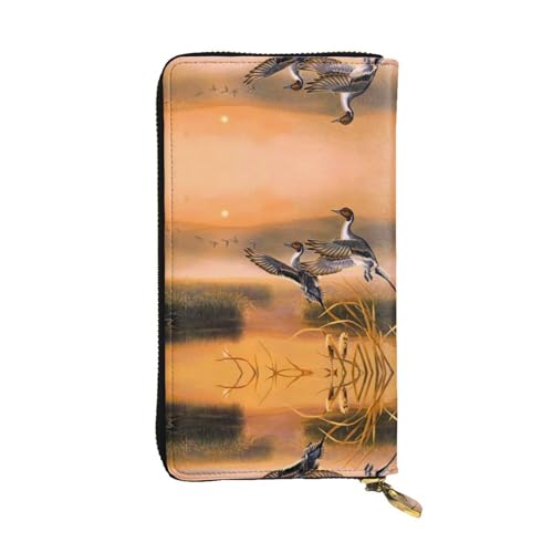 FAIRAH Oil Painting Duck Printed Leather Wallet, Zippered Credit Card Holder Unisex Version von FAIRAH