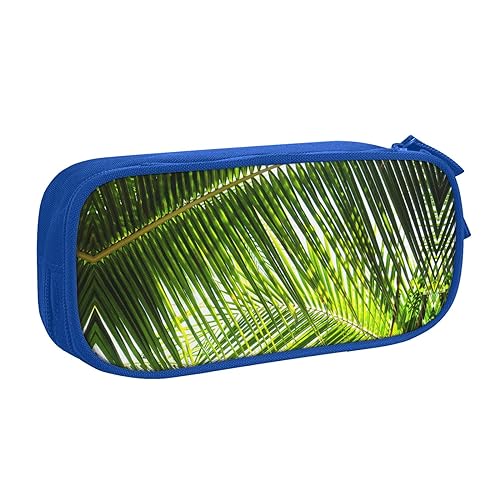 FAIRAH Palm Leaves Green Shades Printed Large Capacity Double-Layer Zippered Pen Bag, Stationery Storage Bag, blau, Einheitsgröße, Schulrucksack von FAIRAH