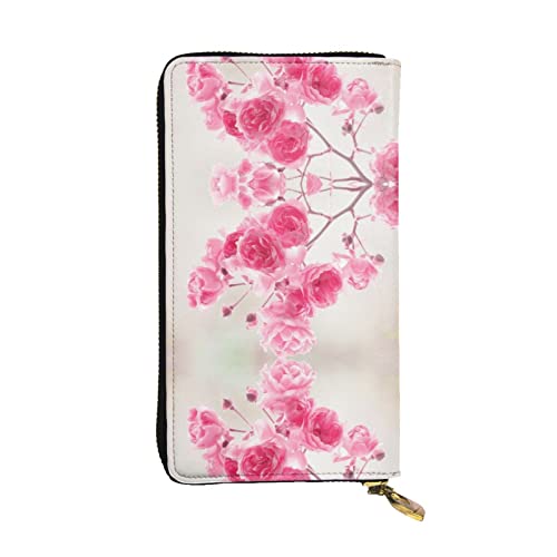 FAIRAH Pink Flowers Printed Leather Wallet, Zippered Credit Card Holder Unisex Version von FAIRAH