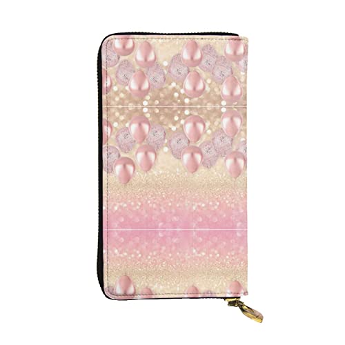 FAIRAH Pink Glitter Balloon Printed Leather Wallet, Zippered Credit Card Holder Unisex Version von FAIRAH