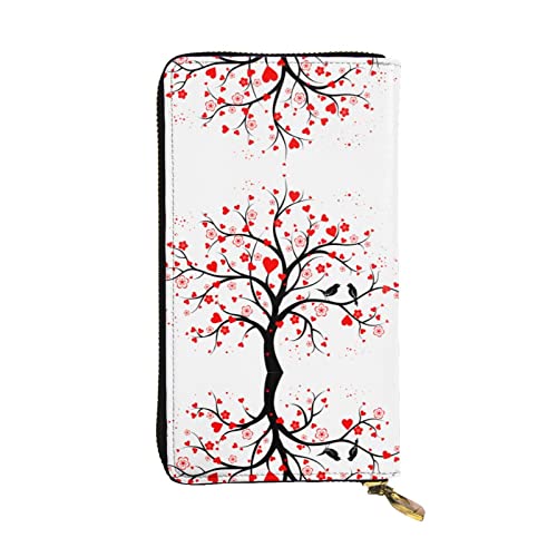 FAIRAH Red Love Heart Tree Printed Leather Wallet, Zippered Credit Card Holder Unisex Version von FAIRAH