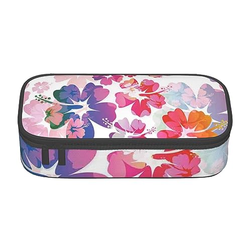 FAIRAH Retro Kanada Flagge gedruckt tragbare große Kapazität Fach Schreibwaren Stift Tasche, geeignet für Schule oder Büro Schreibwaren, Hawaiianischer Blumendruck, Einheitsgröße, Make-up-Tasche von FAIRAH